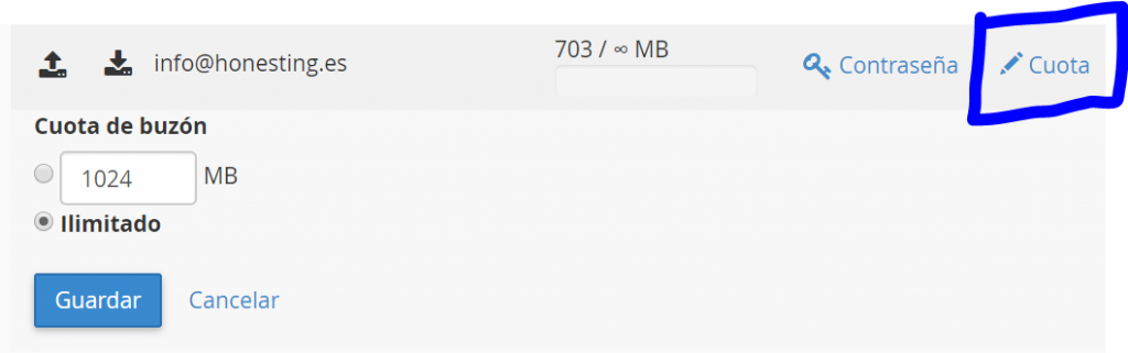 ampliar cuota de email