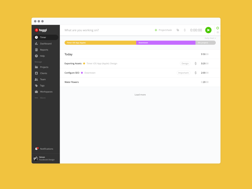 Toggl webapp mockup 1