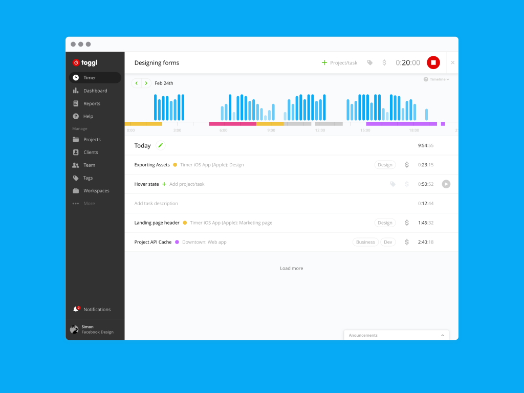 Toggl webapp mockup 2