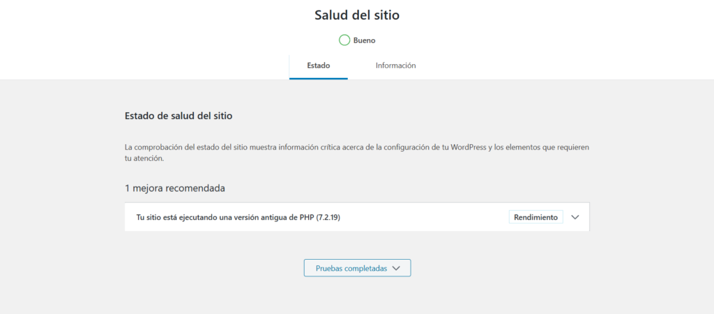 salud del sitio wordpress